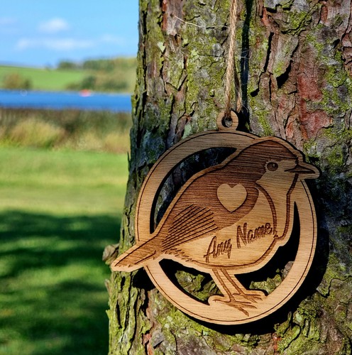 Robin personalisiertes Weihnachtsbaumen Baumdekoration Holz Weihnachten Geschenk Kugeln WOW - Bild 9 von 9
