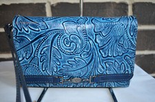 NWT Patricia Nash Apricale Crossbody Safflower Blue Mediterranean Tooled