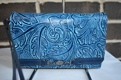 NWT Patricia Nash Apricale Crossbody Safflower Blue Mediterranean Tooled