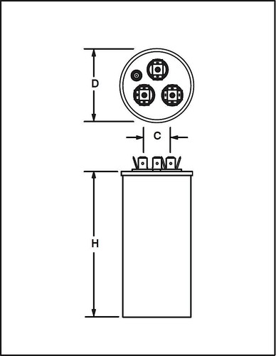 NTE MRRC370V3/30, 3uF and 30uF @ 370V AC, Dual Motor Run Capacitor - Picture 2 of 2