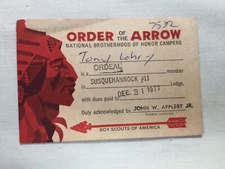 Susquehannock OA Lodge 11 1977 Ordeal membership card BSA Paperwork