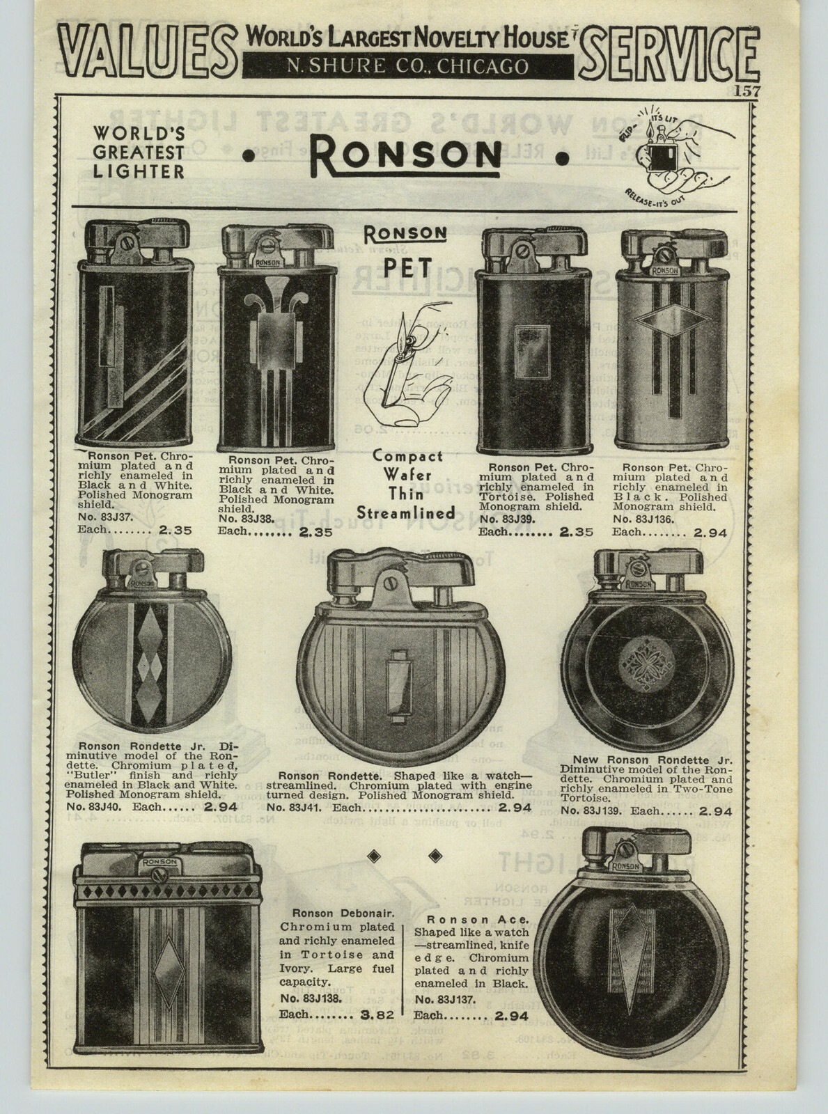 1936 PAPER AD Ronson Touch Tip CigarTable Lighter Ronson Penciliter Cigarette