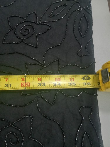 Vintage Ladies Handmade Black Floral Pattern Beaded Shawl 72" x 19" Heavy - Picture 9 of 10