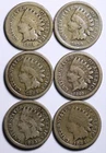 1859-1864 CN SHORT SET INDIAN HEAD CENT LOT OF 6 G/VG FREE SHIPPING