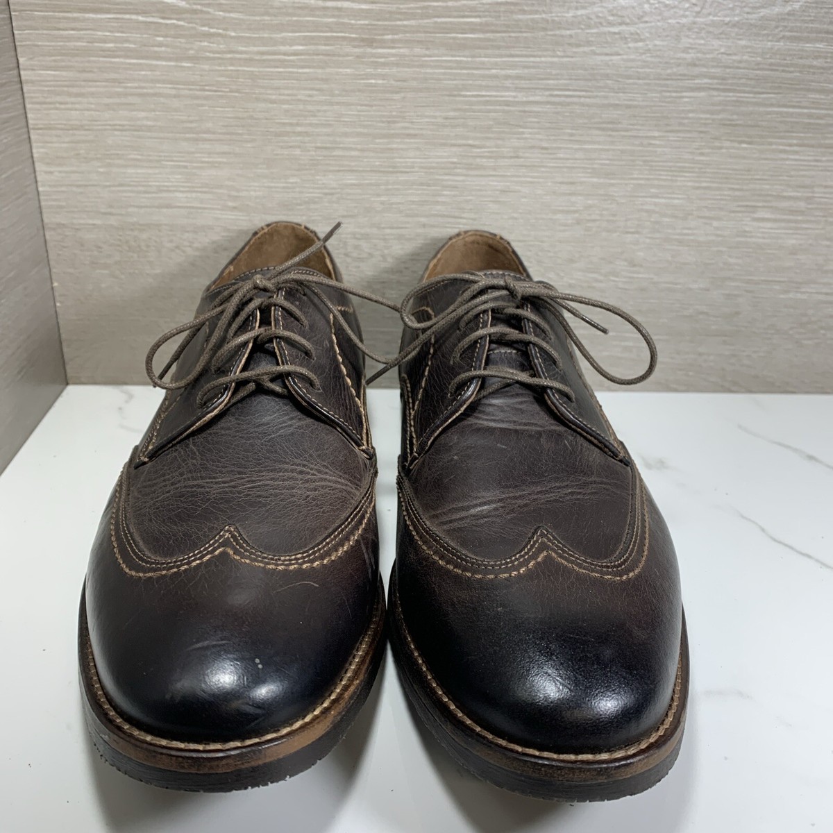 Mens 9 M Johnson & Murphy Wingtips Brown Leather Derby Dress  display picture 2