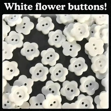 20, 40 or 80 14mm white plastic flower buttons 14mm 9/16 flowers white 14mm