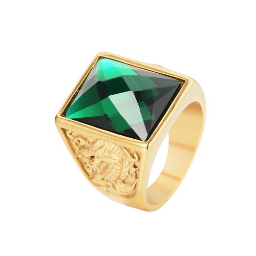 Men Women Gold Stainless Steel Blue Stone Ring Band Wedding Gift Size 8-12 - Picture 13 of 22