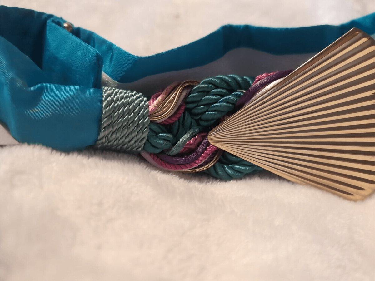 Anthony Alexander Belt Teal Blue Satin With Woven Strings 