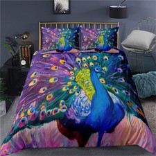 Image of Peacock Oil Painting Duvet Quilt Cover Set Single Double King Super King Bed