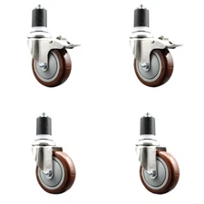4 Inch 316SS Maroon Poly Swivel 1-3/4 Inch Stem Caster Set 2 Lock Brake SCC