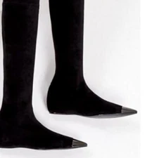 Women's Fashion Metal Pointed Toe Pull On Flat Stretch Over The Knee Thigh Boots