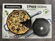 Tramontina Enamel Coated Cast Iron Skillet Set 2 Pack 9" & 12" Cooking Hand Wash