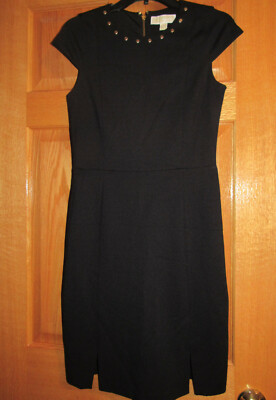 NWT $175 MICHAEL Michael Kors Cap Sleeve Gold Stud Ponte Sheath Dress Black  XS