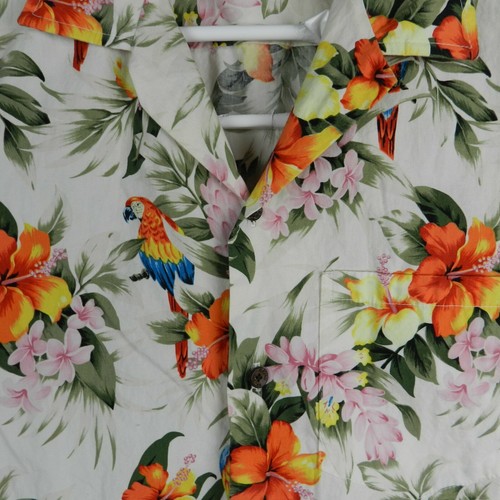 RJC Cream Multicolor Floral Parrot Aloha Hawaiian Camp Shirt Men's Size Medium - Bild 3 von 6