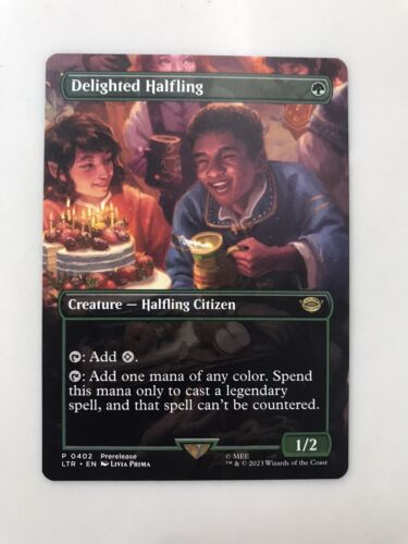 Delighted Halfling Promo Prerelease Extended Borderless MTG Magic Card Mint LTR - Picture 1 of 1