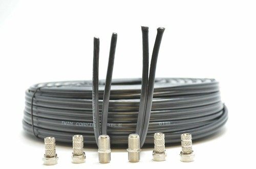 40m Black Twin Satellite Coax Cable Coaxial F Lead For Sky Plus HD 3D TV Freesat - Picture 4 of 11