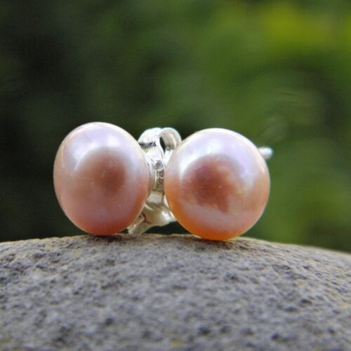 7-8mm LILAC Pearl Stud Earring Set - 925 SOLID Sterling Silver - Picture 1 of 2