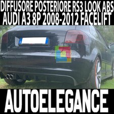 AUDI A3 S3 8P 5 & 3 PORTE 2008-2012 DIFFUSORE POSTERIORE LOOK RS3 ABS NERO LUCID