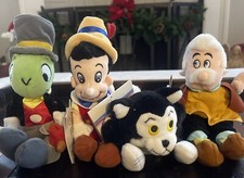 Disney Pinocchio Geppetto Figaro Jiminy Cricket Bean Bag Plush Set 4 EUC