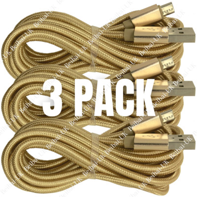 3 Pack 10FT Long Micro USB Cable Fast Charger Data Cord For Samsung Android LG