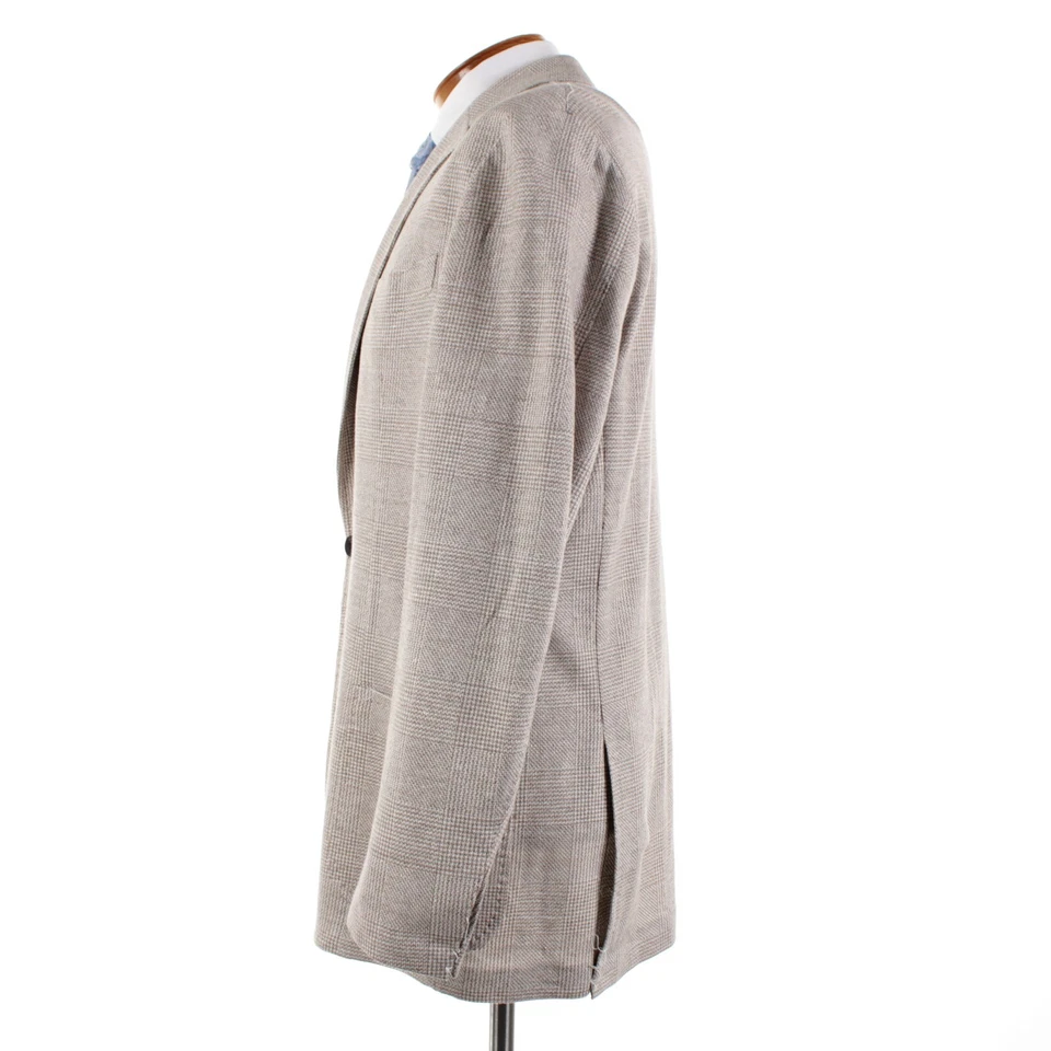 Abrigo deportivo Sartorio Kiton nuevo con etiquetas mezcla de lana/seda talla 56L (46L EE. UU.) en beige a cuadros Foto 4 de 4