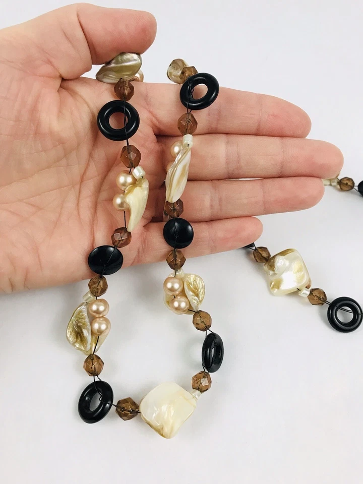 Collar largo de 35" Cookie Lee concha de abulón imitación perlas y cuentas de cristal Foto 4 de 4