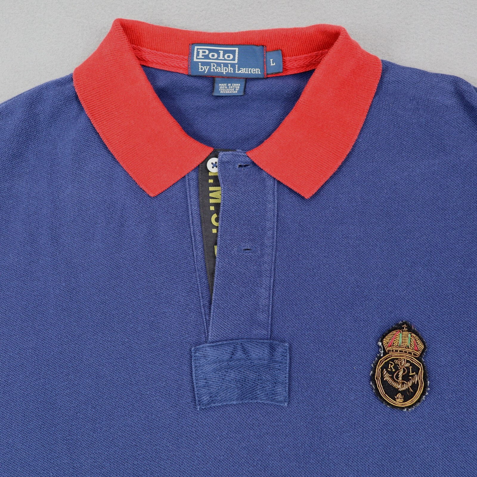 Polo Ralph Lauren HMS Bleeker Polo Shirt Crest Crown Anchor Logo Mens L Vintage