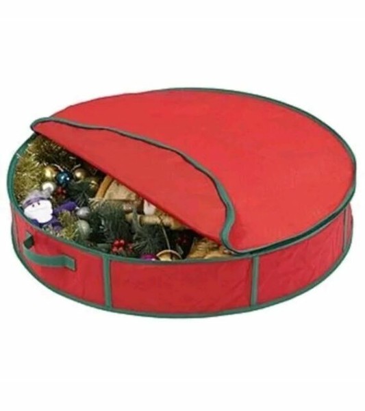 Wreath Bag 30" Holiday Christmas Red Essential Home Storage Round