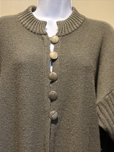 SHIRIN 100%Cashmere Shift Long Sweater Cardigan Made Scotland Sz S Green READ - Picture 2 of 12