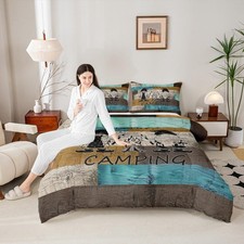 Camping Gnomes Comforter Set King Size, Camper Bedding Set 3pcs for Boys Teen...