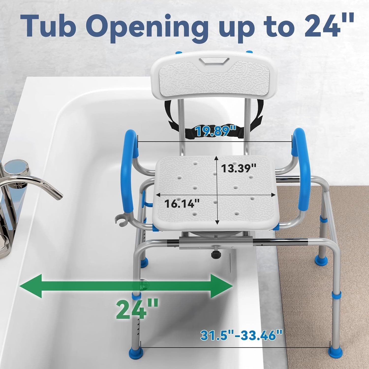 Sliding Shower Chair Tub Transfer Bench for Bathtub w/Swivel Seat 350 lbs