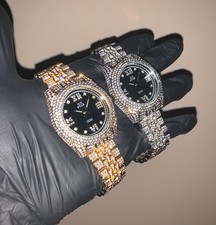 18k Gold/White Gold Unisex Baguette Stone Roman Iced-Out Luxury Hiphop Watch