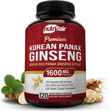 NutriFlair Korean Red Panax Ginseng 1600mg – 120 Vegan Capsules | 5%... 