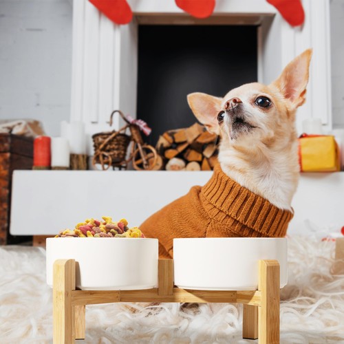 Elevated Ceramic Dog Bowl Set - Raised Dog Bowls with Non-Slip Bamboo Stand -... - Picture 6 of 6