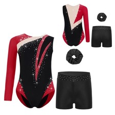 Kids Girls Dancewear Dance Outfit Gymnastics Set Training Shiny Rhinestones