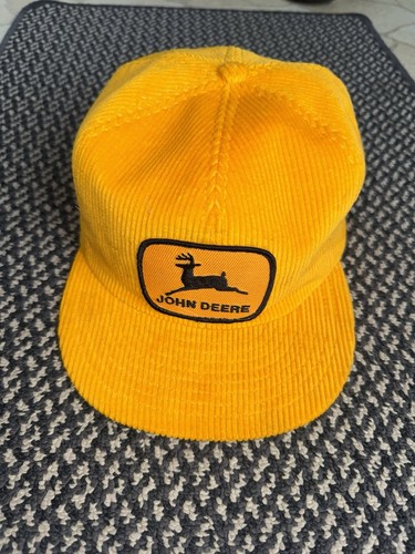 Vintage John Deere Corduroy Trucker Hat Yellow Black Snapback Cap. Clean (B5)