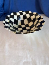 MACKENZIE CHILDS Courtly Check Enameled Serving Bowl Scalloped Petal Edge 11.5”