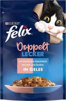 Felix Doppelt Lecker Katzenfutter nass Gelee Lachs Sardine 26x85g