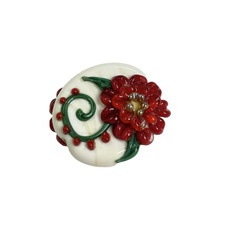 Handmade Lampwork Red Poinsettia Christmas Glass Focal Bead 28mm Jewelry Making