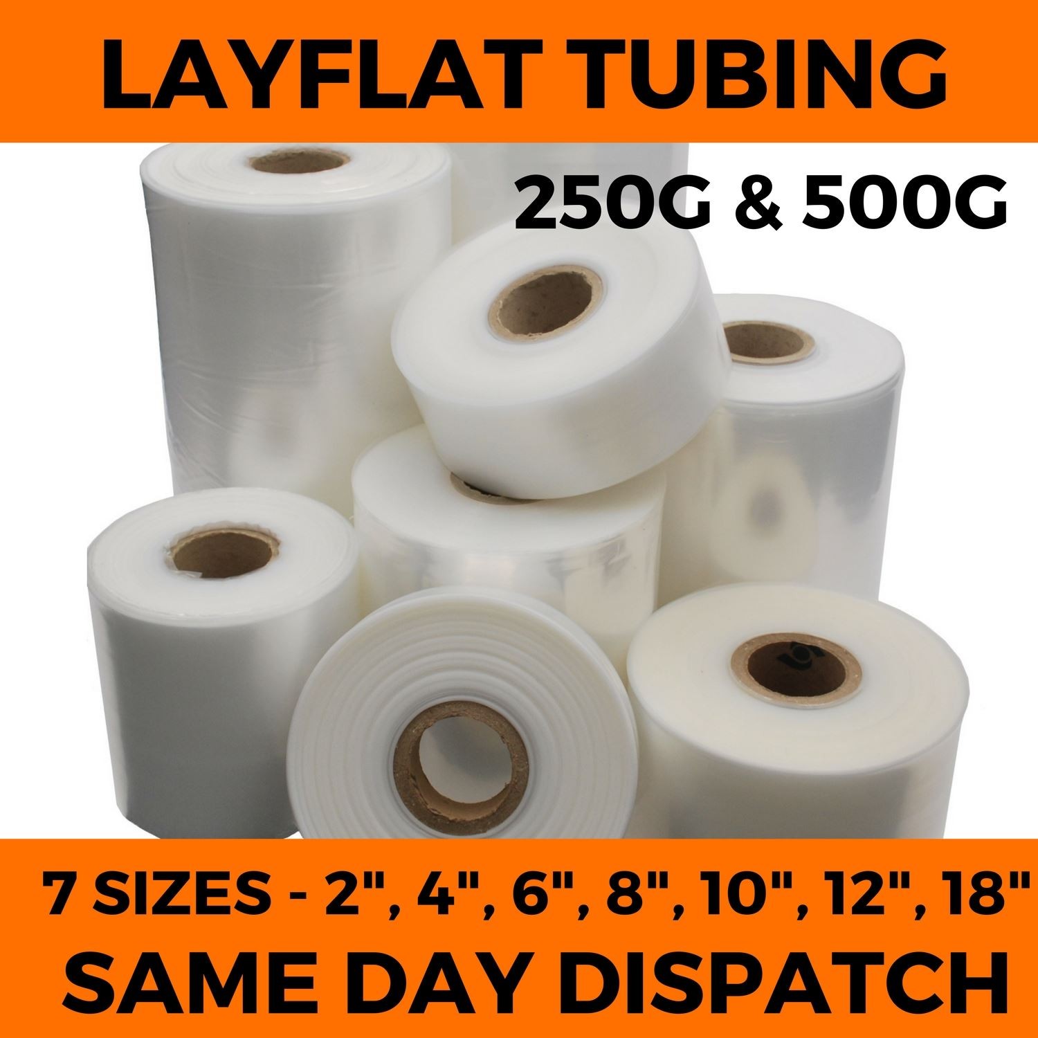 Layflat Polythene Poly Tubing Tube Rolls - ALL SIZES & QTYS - 250 & 500 Gauge