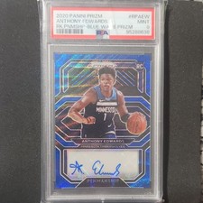 Panini Prizm 2020-21 Anthony Edwards Rookie Penmanship Blue Wave Prizm Auto PSA…