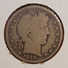 1908-D Denver Mint Silver Barber Half Dollar