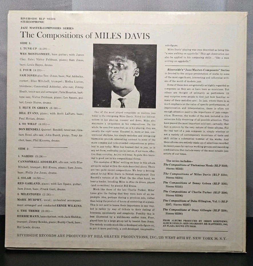 1962 The Compositions Of Miles Davis (Riverside 93504) Vinyl Record LP - Image 2 of 4