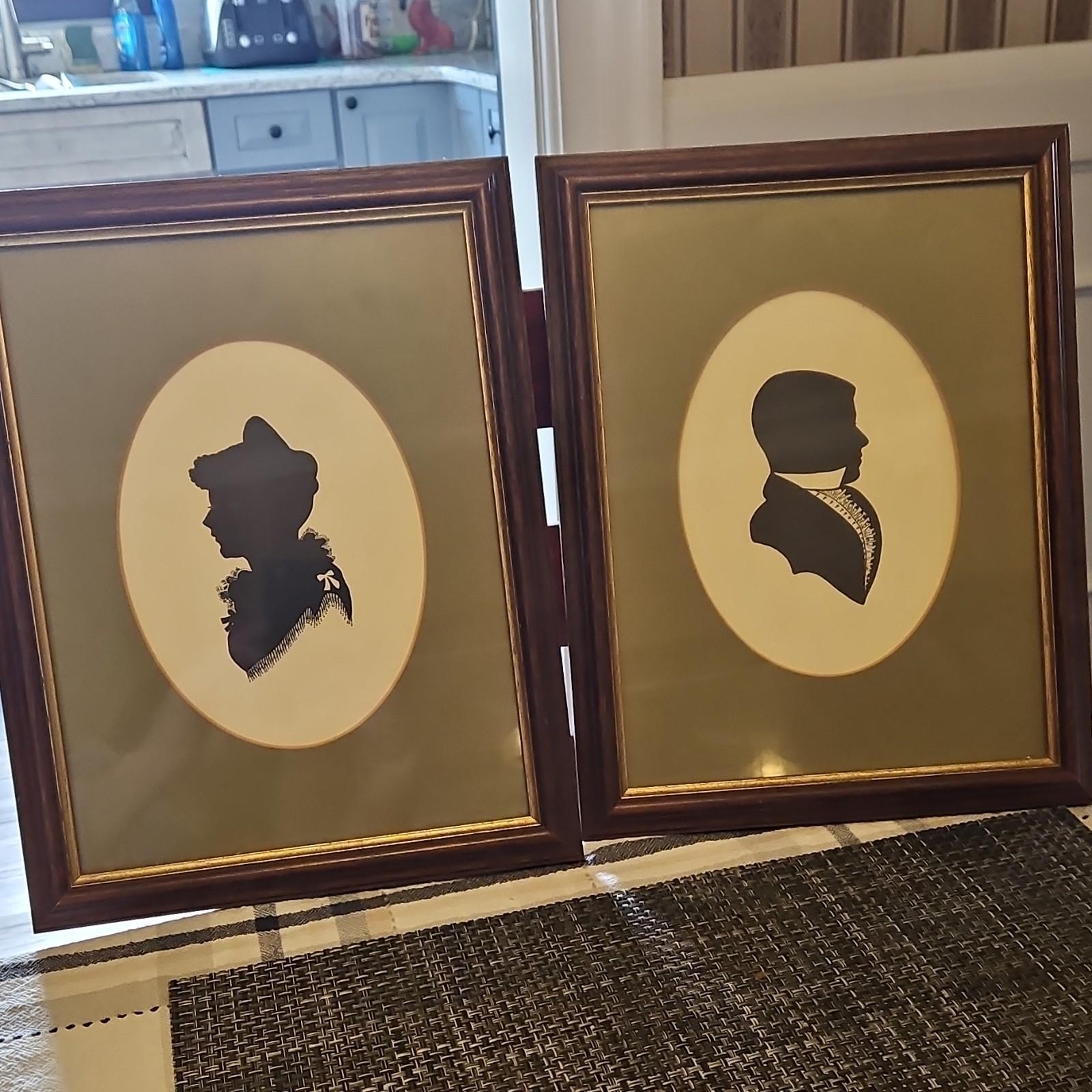 Framed Silhouette Portrait Prints Set of 2 Women Men Art