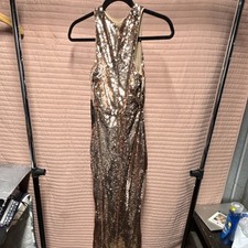 Lulus Gold Sequin Sleeveless Long Gown XS High Neck Solid