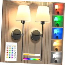 Battery Operated Wall Sconce Set of 2 - Rechargeable Wireless Wall Lights Black