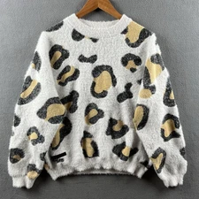 Simply Southern Sweater Women’s XL White Leopard Print Fuzzy Soft Novelty Thick