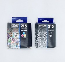 2-NEW-OEM-EPSON 215- Tri Color  Black Ink Cartridges-WF100- Exp. 2027  