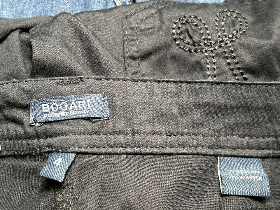 Bogari Pants Womens Size 4 Black Straight Leg Five Pocket Embroidered Back Twill - Image 3 of 4