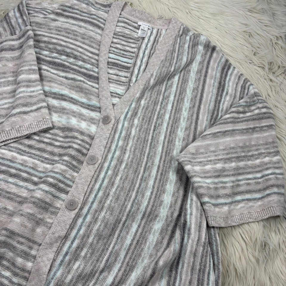 Pure Jill J.Jill Women's 4X Patchwork Stripe Cardigan Wide Cut Sleeves Cotton - Image 2 of 4